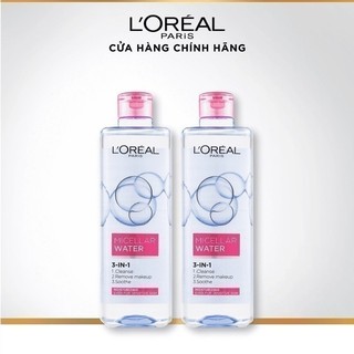 Bộ 2 nước tẩy trang dưỡng ẩm mượt da 3in1 L'Oreal Paris Micellar Water 400ml