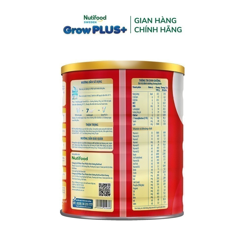Combo 2 Sữa bột Nutifood GrowPLUS+ Suy Dinh Dưỡng (Đỏ) 1+ - Tăng Cân, Tăng Chiều Cao (2 Lon 1,65 Kg)