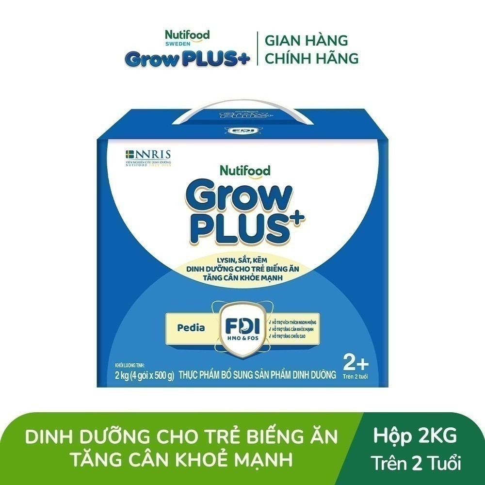 Sữa Bột Nutifood GrowPLUS+ Biếng Ăn (Xanh) 2+ - Tăng Cân Khỏe Mạnh (Hộp 2 Kg)