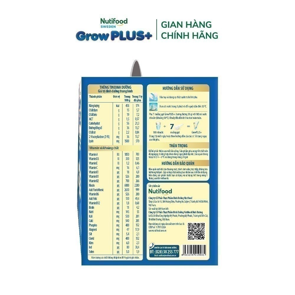 Sữa Bột Nutifood GrowPLUS+ Biếng Ăn (Xanh) 2+ - Tăng Cân Khỏe Mạnh (Hộp 2 Kg)