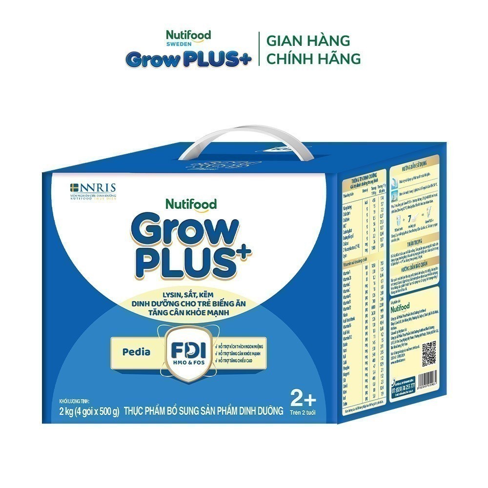 Sữa Bột Nutifood GrowPLUS+ Biếng Ăn (Xanh) 2+ - Tăng Cân Khỏe Mạnh (Hộp 2 Kg)