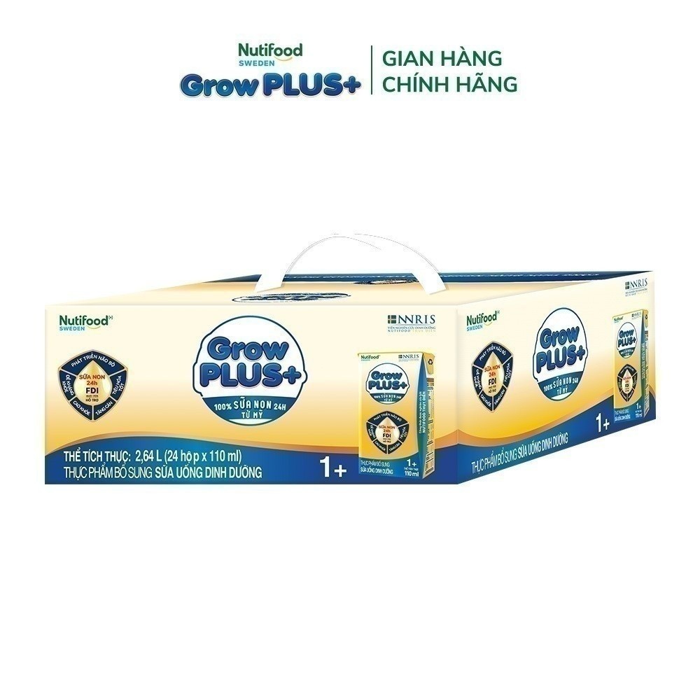 Thùng 24 hộp Sữa Bột Pha Sẵn Nutifood GrowPLUS+ Vàng (Sữa Non Tăng Đề Kháng) 110ml - Trên 1 tuổi