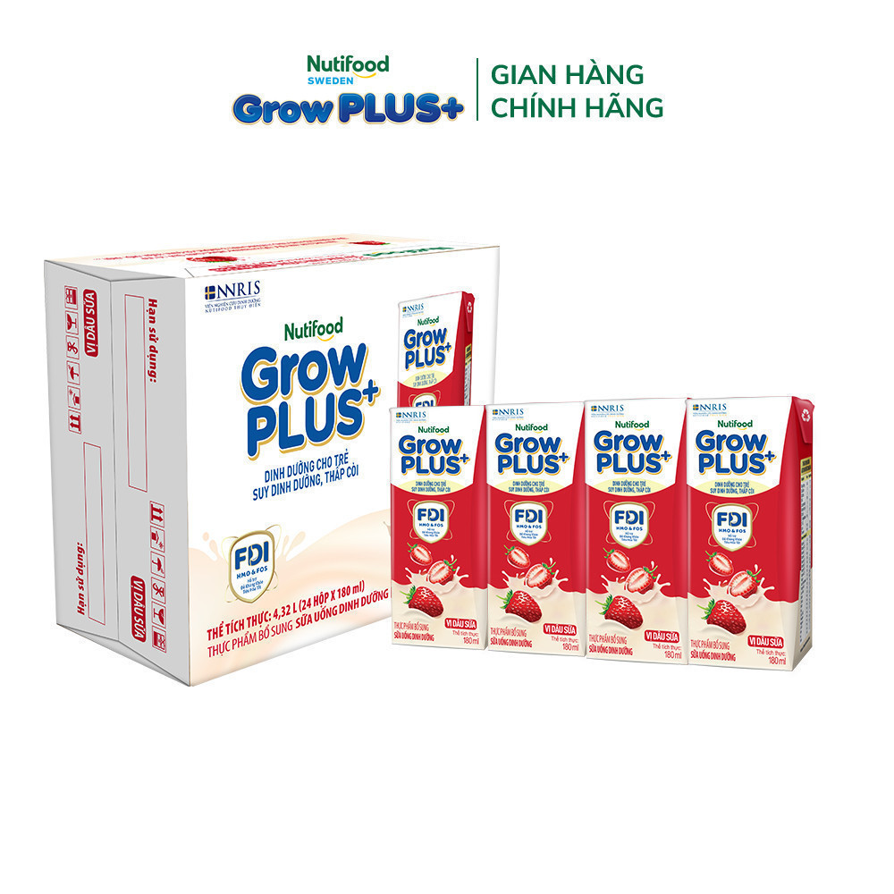 Combo 2 Thùng 24 hộp Sữa bột pha sẵn Nutifood Sweden GrowPLUS+ Vị Dâu 180ml & Vị Chuối 180ml