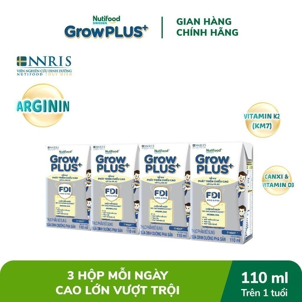 Thùng 24 hộp Sữa Bột Pha Sẵn Nutifood Sweden GrowPLUS+ Cao lớn vượt trội hộp 110 ml