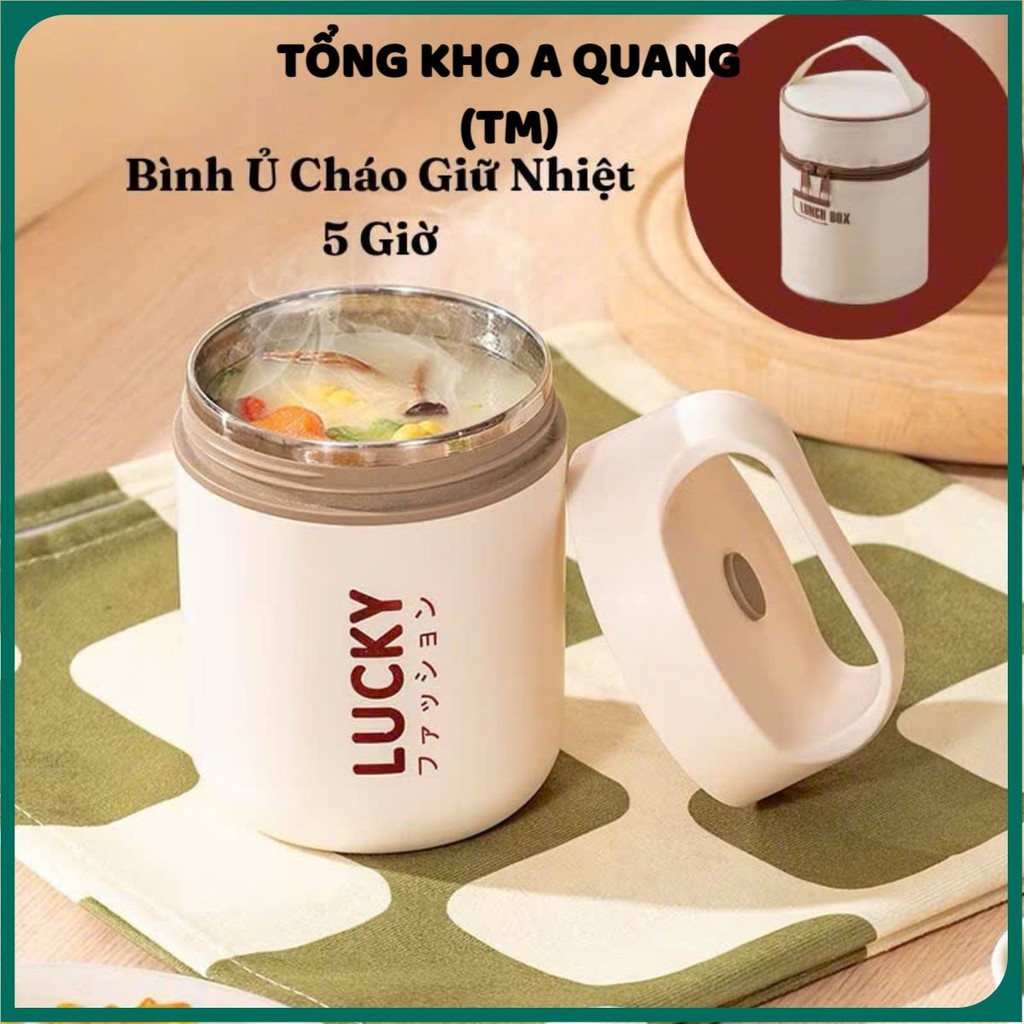 BÌNH Ủ CHÁO, CẠP LỒNG ĐỰNG ĐỒ ĂN - Bình Ủ Cháo Lucky, Đựng Cơm, Canh Giữ Nhiệt Tặng Thìa, Ruột Inox 304 - BINH659