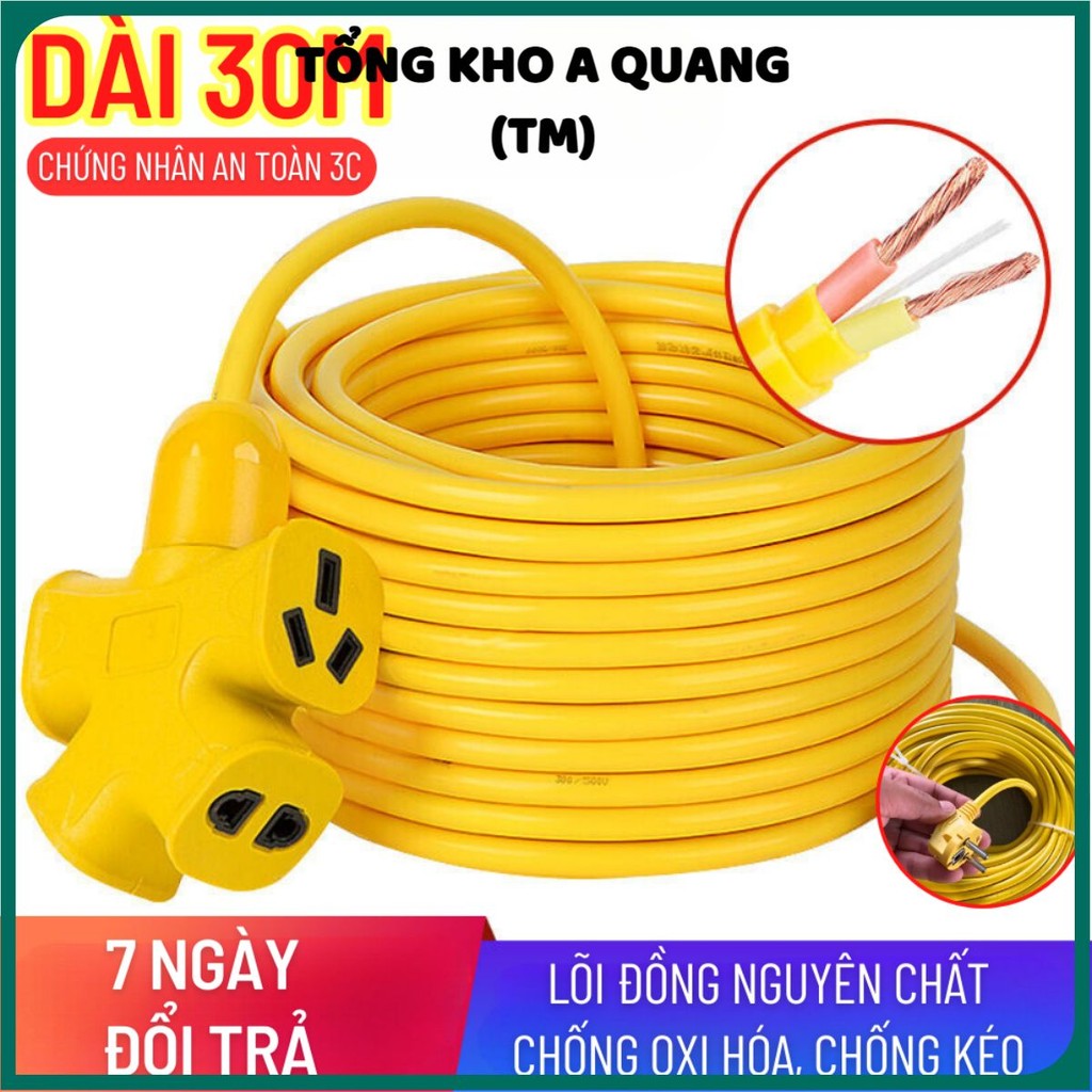 Cuộn Dây Điện Dài 30M Kèm Ổ Cắm , Phích Cắm Đúc Chịu Lực Cao Đa Năng Tiện Lợi Dài 30M, Dây Cấp Nguồn 220V