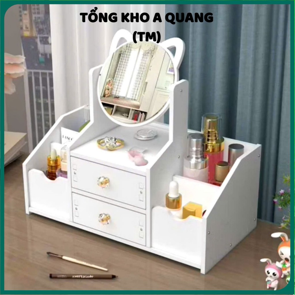 KỆ ĐỂ ĐỒ TRANG ĐIỂM 3 , Kệ đựng mỹ phẩm 2 tầng, hộp đựng đồ trang điểm, makeup bằng nhựa cao cấp , có gương tiện sử dụng