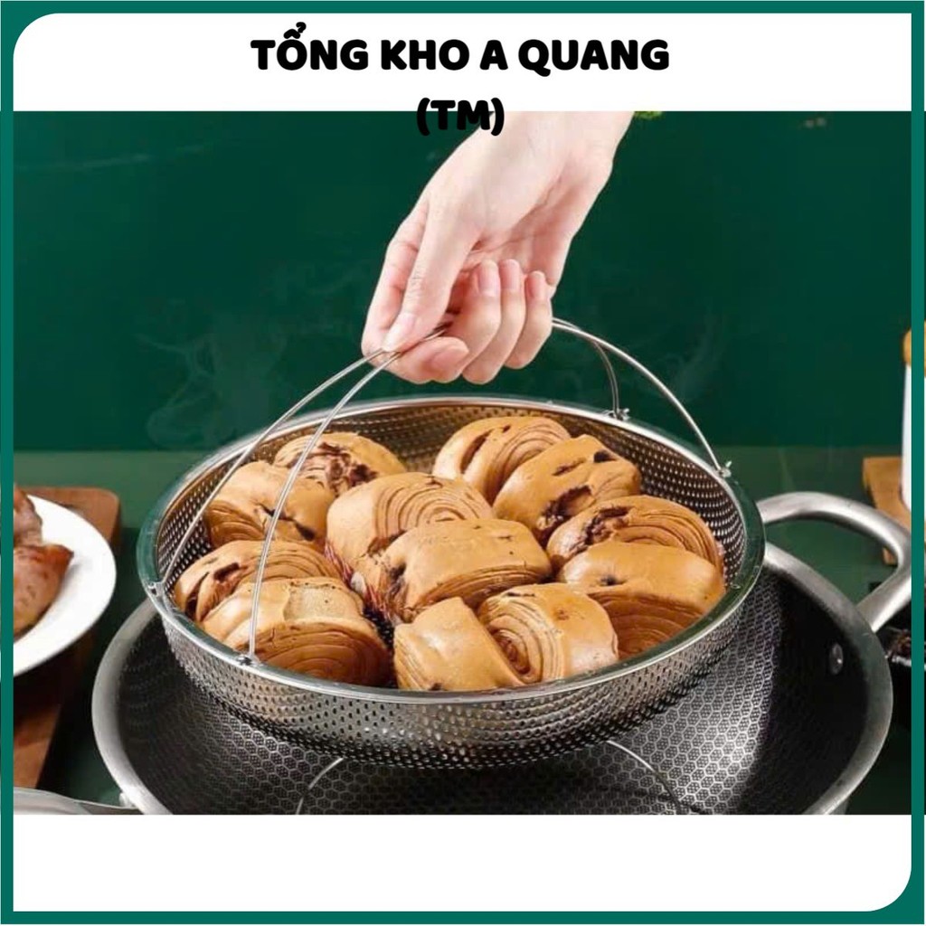 Vỉ Hấp Inox 304 Kèm Đế Tháo Rời Có Tay Cầm Chống, Rổ Hấp Bằng Thép Không Gỉ,  KHAY HẤP ĐỒ ĂN - KHAYVIHAP56