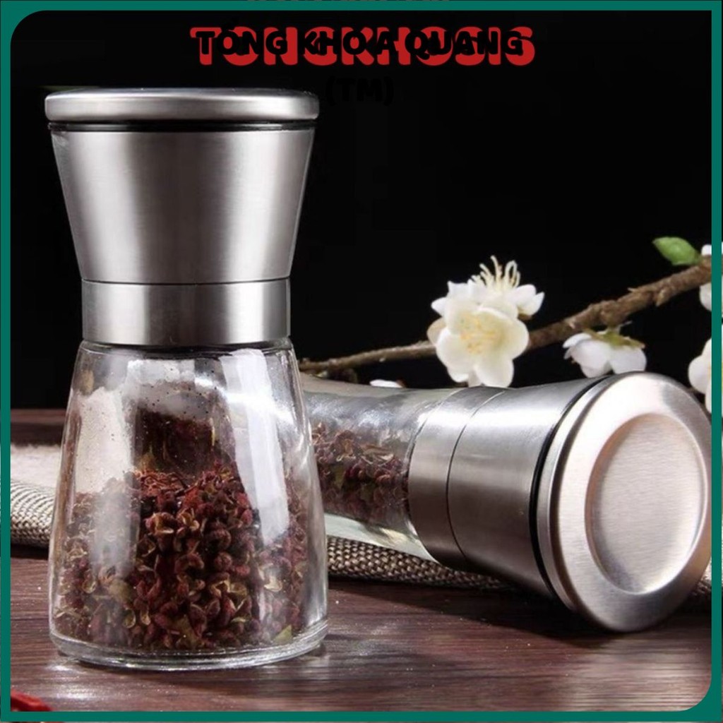 Lọ Xay Tiêu INOX, Cối Xay Tiêu, Xay Hạt Cầm Tay Siêu Nhanh Nắp Bằng Inox, Thủy Tinh,  Lọ Say Tiêu