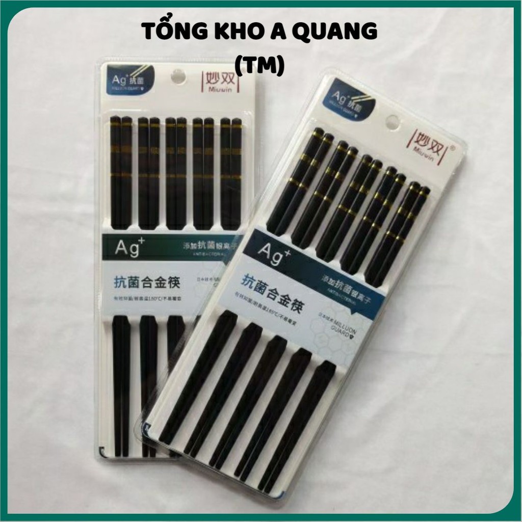 Đôi Đũa Nhựa Đen Cao Cấp Đầu Khảm Bạc AG, Đũa Chịu Nhiệt, An Toàn , Bộ 10 Đôi Đũa Mạ Vàng (Hộp Đựng)