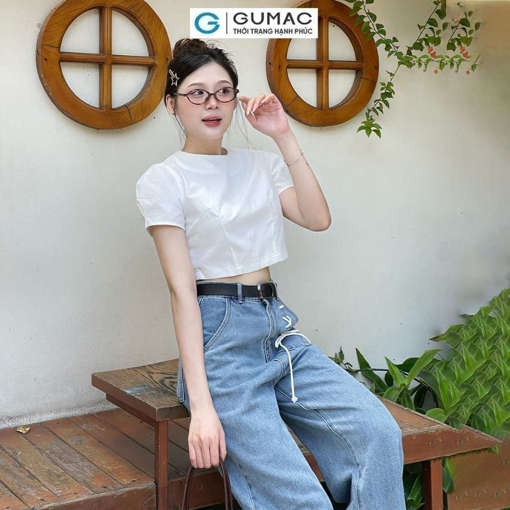 Set Lẻ Áo Kiểu Nữ GUMAC Form Lửng Tay Phồng YAE05090 - Chân Váy Nữ A Midi Xếp Ly Thanh Lịch YVE05091