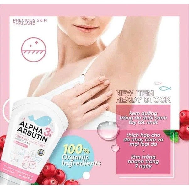 Kem dưỡng trắng da da vùng nách Alpha Arbutin 3 Plus Organic Giúp Giảm Thâm Nách Underarm Night Cream 50g
