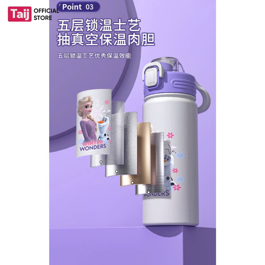 Bình Nước Giữ Nhiệt Trẻ Em Disney 500ml, Hình Gấu Dâu, Vịt Donald, Chuột Mickey, Elsa