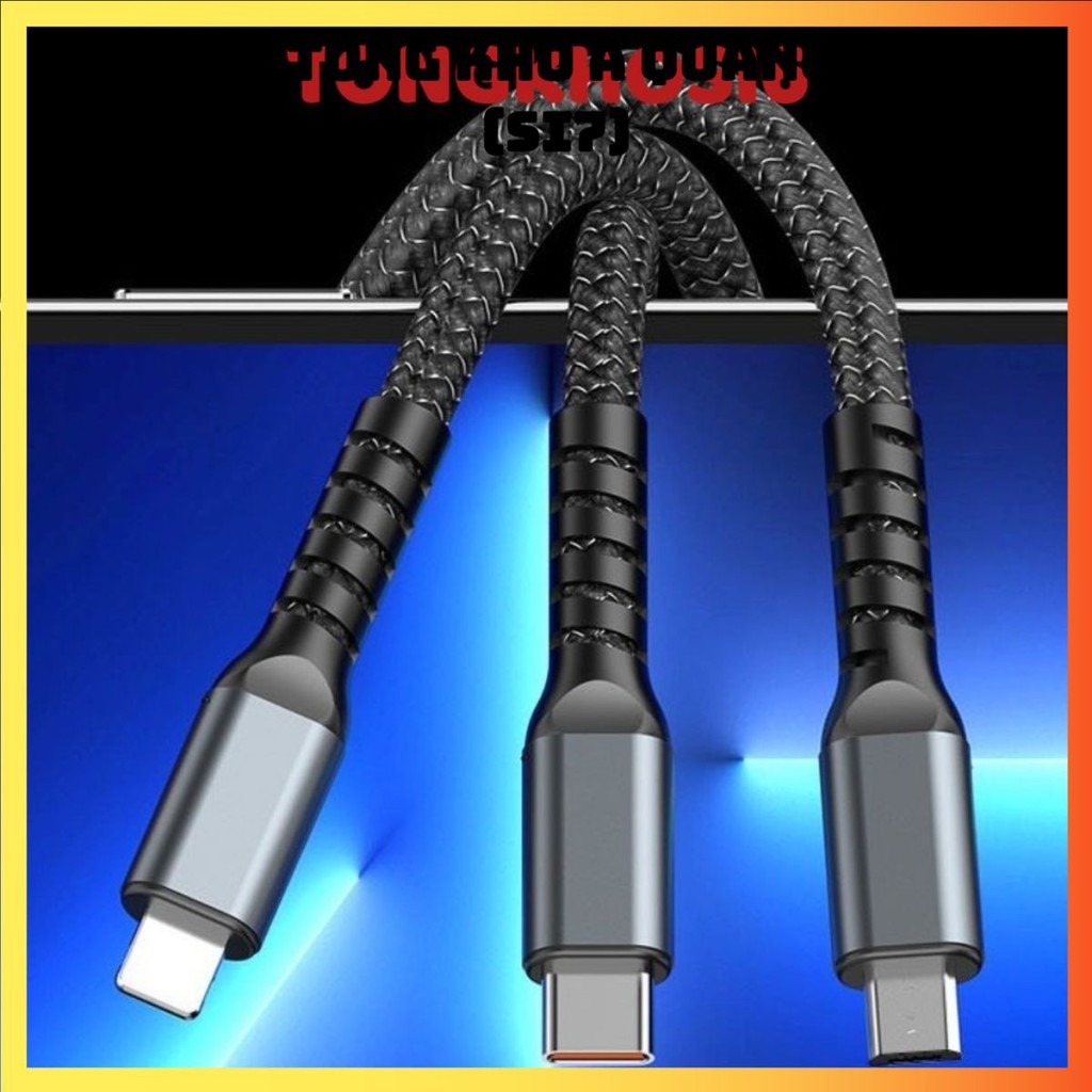 3369 Cáp Sạc Nhanh , Dây Sạc Tự Ngắt Bọc Dù 100W Tích Hợp 3 Cổng Micro Usb Type C 3 In 1