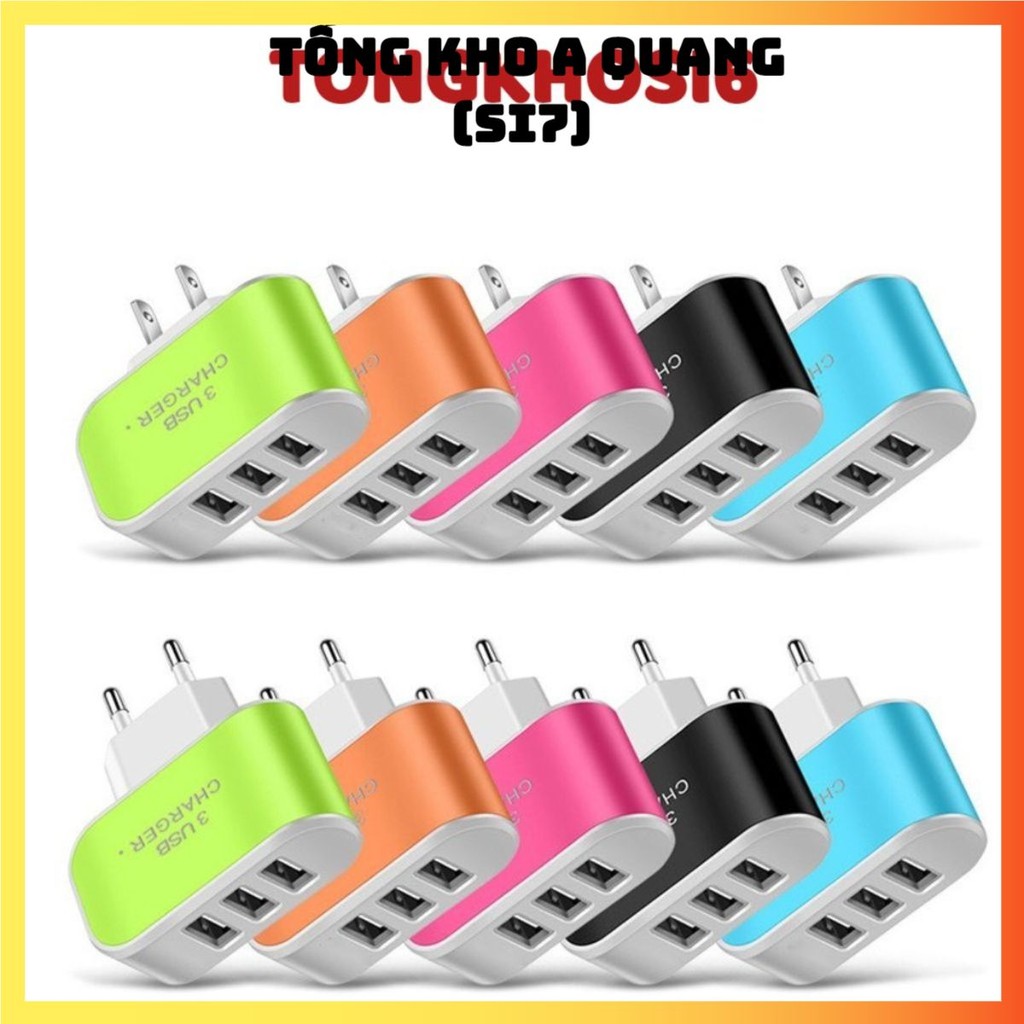 Cốc sạc 3 cổng usb 5V-3.1A hỗ trợ sạc nhiều thiết bị cùng lúc có đèn báo, củ sạc đa năng 3 lỗ cắm tiện lợi nhiều màu