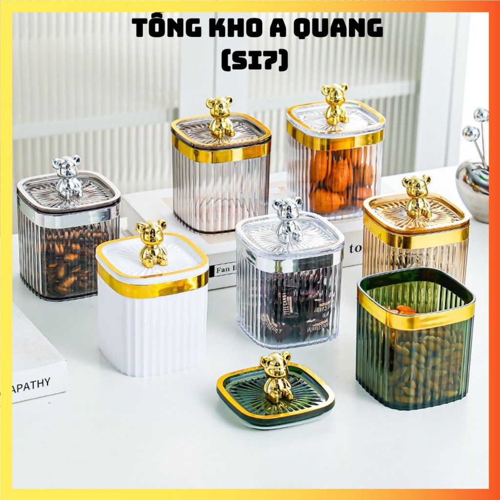 Hũ Mica Đa Năng Nắp Gấu Bearbrick, Hũ Đựng Bánh Kẹo Mứt Tết Gia Vị Cao Cấp Decor, Lọ Đựng Tăm 3598