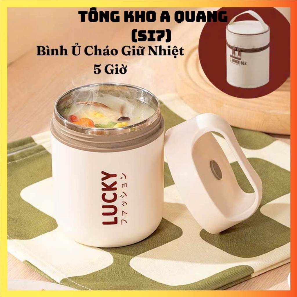 BÌNH Ủ CHÁO, CẠP LỒNG ĐỰNG ĐỒ ĂN - Bình Ủ Cháo Lucky, Đựng Cơm, Canh Giữ Nhiệt Tặng Thìa, Ruột Inox 304 - BINH659