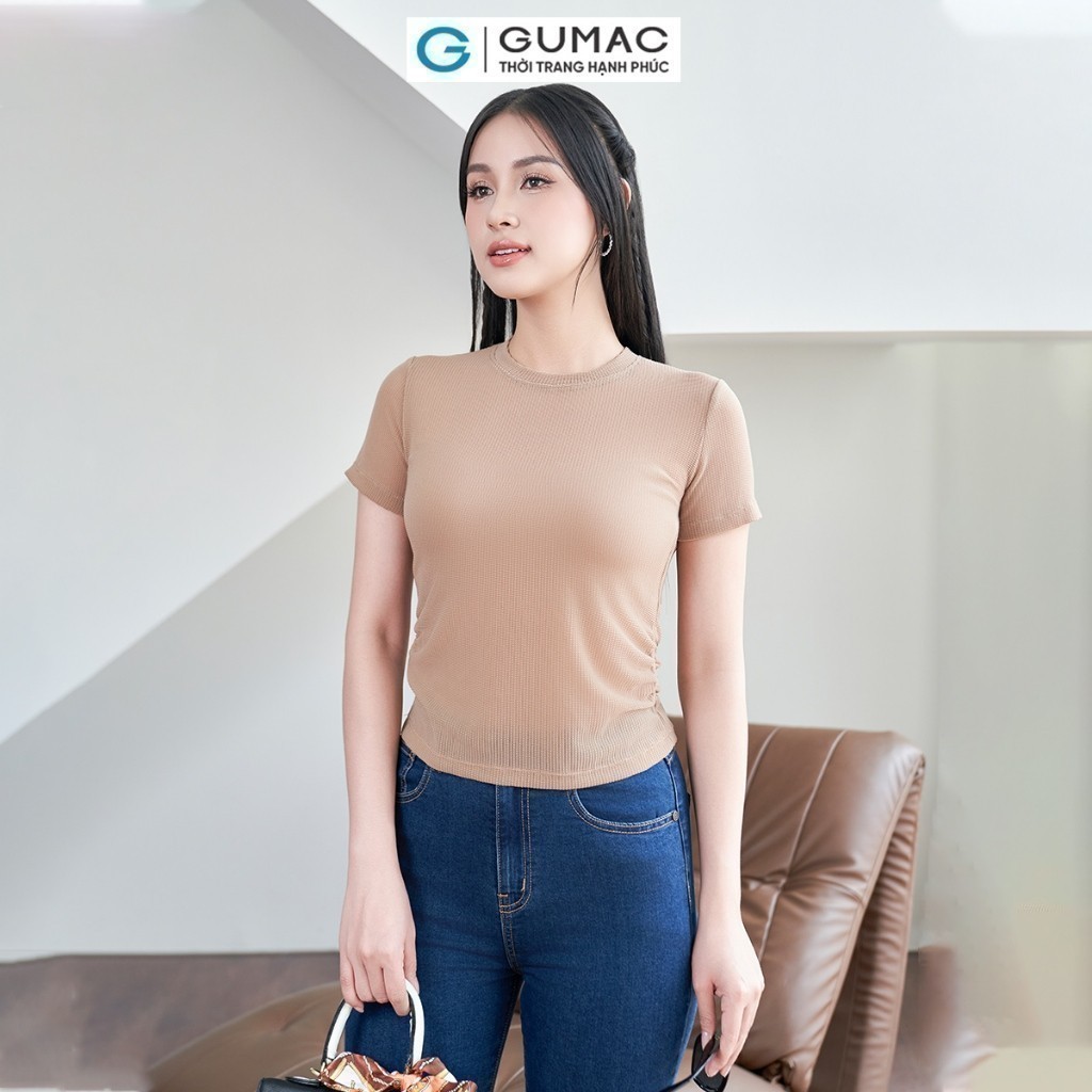 [SALE] Áo thun nữ form ôm GUMAC có nhún sườn chất thun tổ ông co giãn mềm mịn thoáng mát  ATE04009