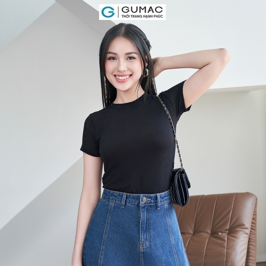 [SALE] Áo thun nữ form ôm GUMAC có nhún sườn chất thun tổ ông co giãn mềm mịn thoáng mát  ATE04009