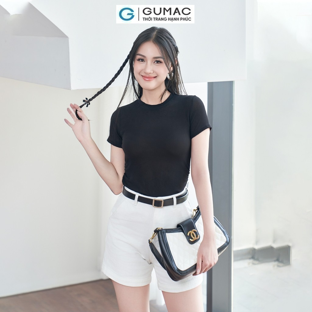[SALE] Áo thun nữ form ôm GUMAC có nhún sườn chất thun tổ ông co giãn mềm mịn thoáng mát  ATE04009