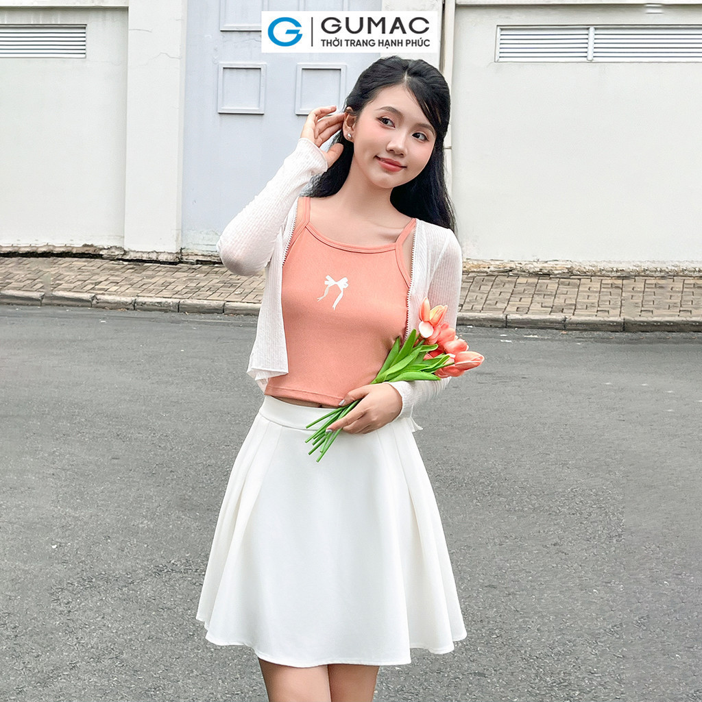 Áo Thun Nữ Tanktop GMORNING - GUMAC Form Slim Ôm 2 Dây In Hình Nơ Chất Thun Gân Mềm Co Giãn Cơ Bản YATE05077