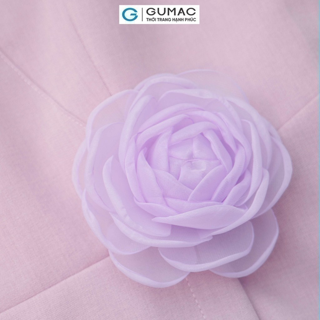 [SALE] Đầm nữ GUMAC A xòe cổ tim đính hoa hồng tím nữ GUMAC tính thanh lịch  DE03017