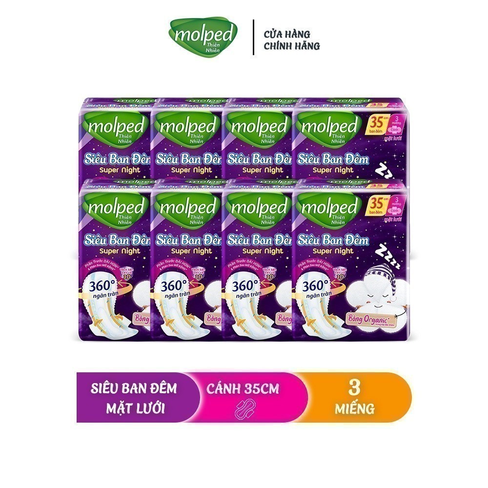 Ảnh Combo 8 gói Băng vệ sinh Molped thiên nhiên Siêu ban đêm có cánh 35cm (GÓI 3 MIẾNG) 1