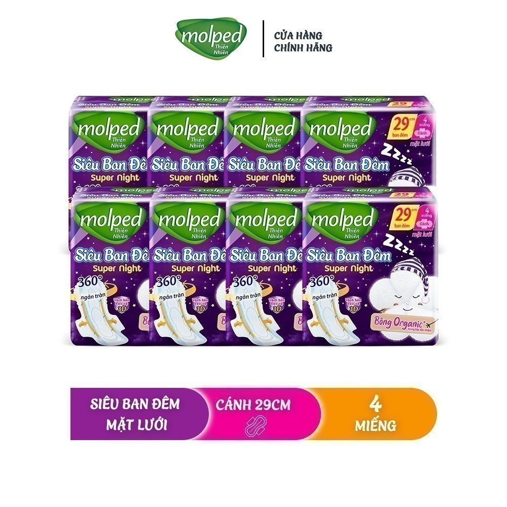 Ảnh Combo 8 gói Băng vệ sinh Molped thiên nhiên Siêu ban đêm có cánh 29cm (GÓI 4 MIẾNG) 1
