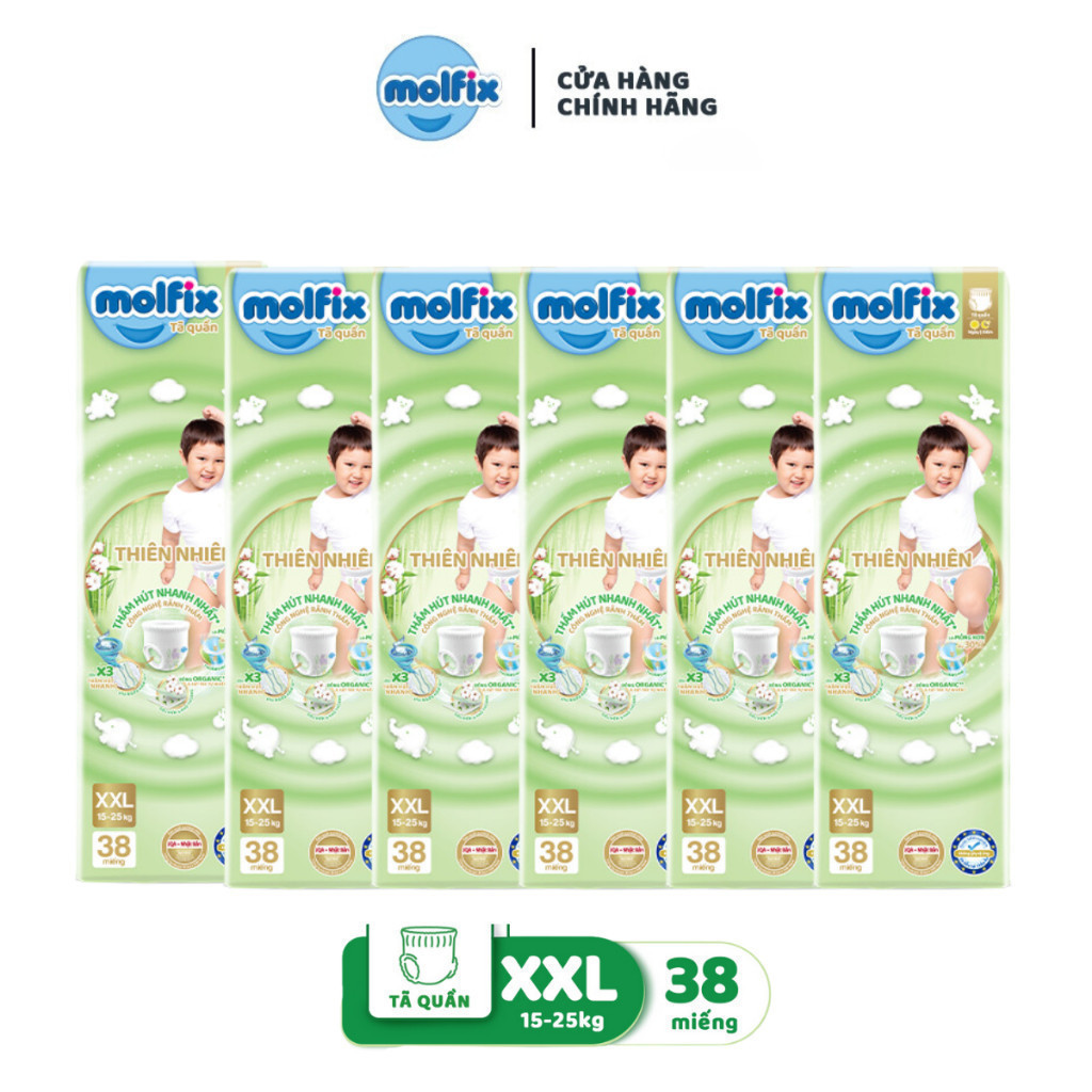 Ảnh [CB3 Mega] Combo 6 Tã/bỉm quần Molfix Thiên nhiên Super Jumbo M336/L312/XL276/XXL252 3