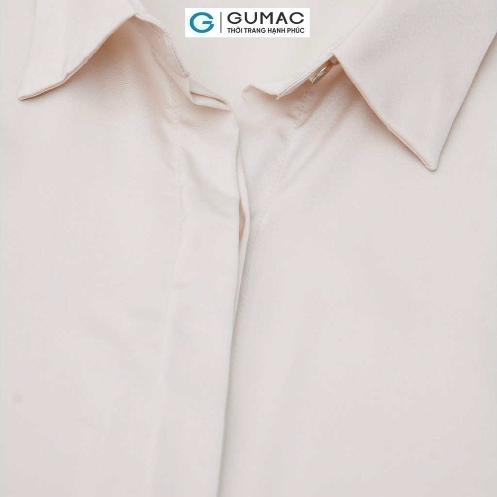 Ảnh Áo sơ mi nữ basic cơ bản lụa màu trắng đen hồng thiết kế tay dài phối nút thời trang GUMAC BAE00003 4