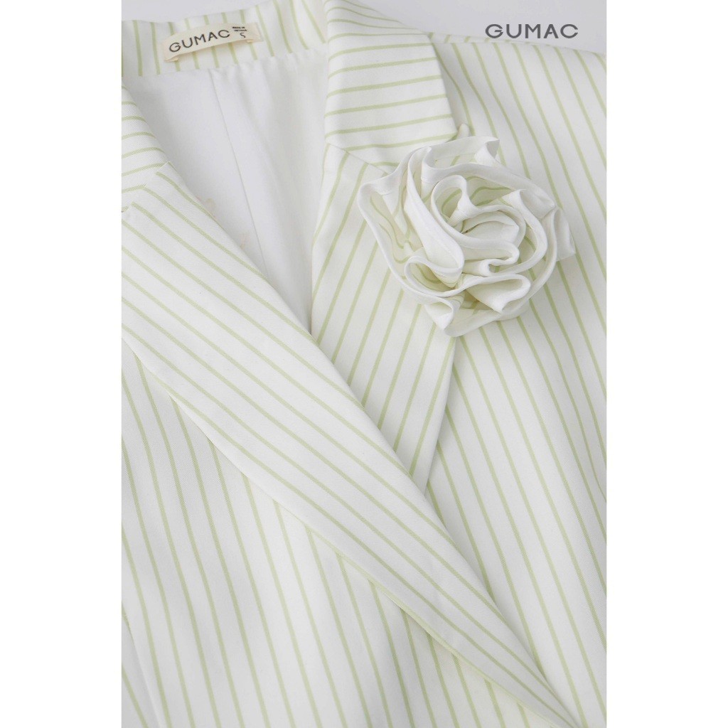 Set Áo Blazer Nữ GUMAC Form Suông Sọc Kèm Hoa OWE04056 - Quần Culotte Lưng Liền Thanh Lịch QE04053