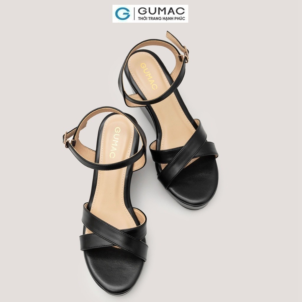 Giày Sandal Nữ GUMAC Đế Xuồng Phối Dây Cách Điệu Chất Da Pu Mềm Êm Chân Thoải Mái GG04091