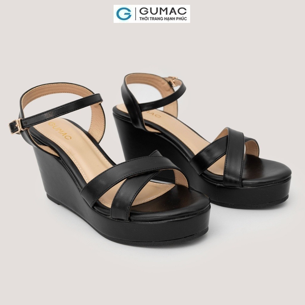 Giày Sandal Nữ GUMAC Đế Xuồng Phối Dây Cách Điệu Chất Da Pu Mềm Êm Chân Thoải Mái GG04091