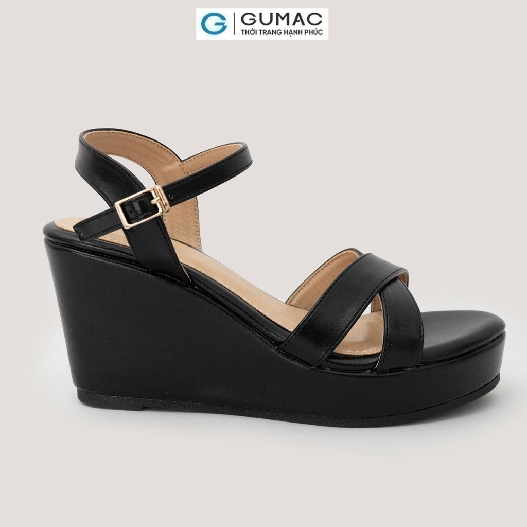 Giày Sandal Nữ GUMAC Đế Xuồng Phối Dây Cách Điệu Chất Da Pu Mềm Êm Chân Thoải Mái GG04091