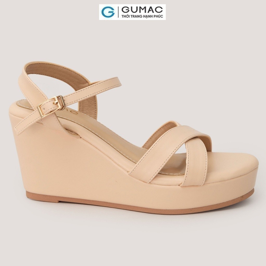 Giày Sandal Nữ GUMAC Đế Xuồng Phối Dây Cách Điệu Chất Da Pu Mềm Êm Chân Thoải Mái GG04091