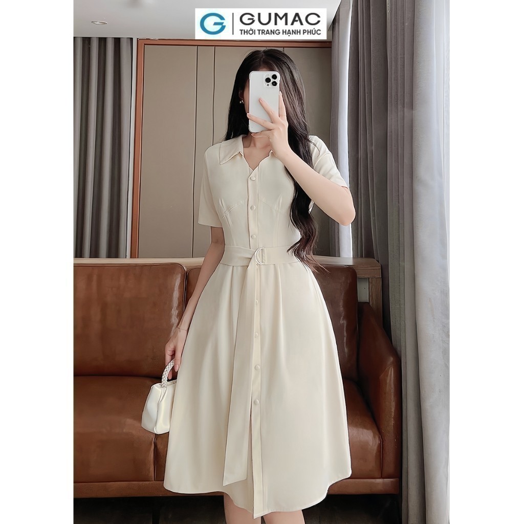 [SALE] Đầm nữ GUMAC A thiết kế cổ V phối dây eo thanh lịch công sở  DE08011