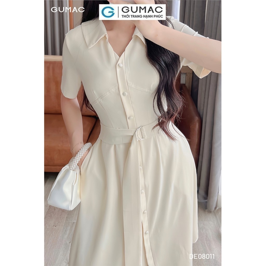 [SALE] Đầm nữ GUMAC A thiết kế cổ V phối dây eo thanh lịch công sở  DE08011