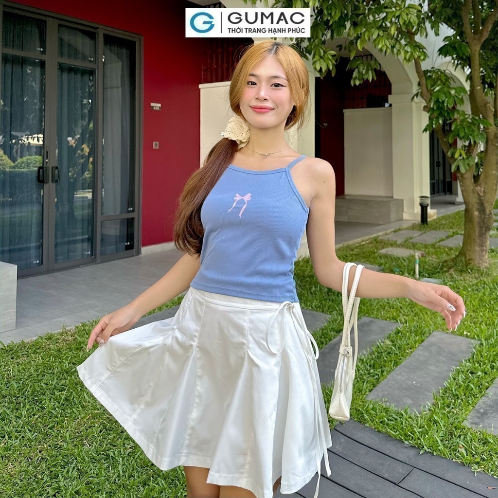 Áo Tanktop Nữ Áo 2 Dây Slim Fit Gmorning - GUMAC In Nơ Thun Gân Co Giãn Ôm Dáng Thời Trang YATE05077