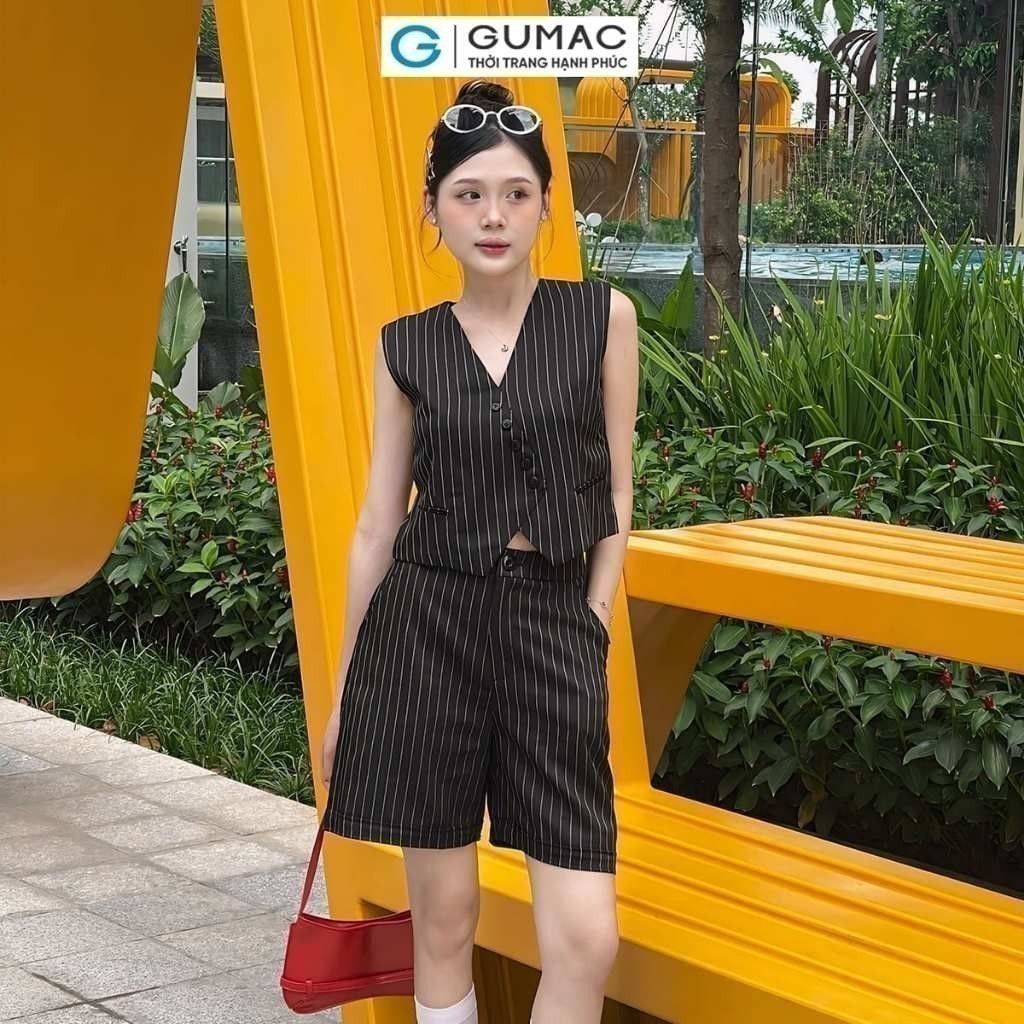 Set lẻ Áo gile croptop sọc  YAE04003 - Quần short nữ Gmorning - GUMAC sọc YSHE04004