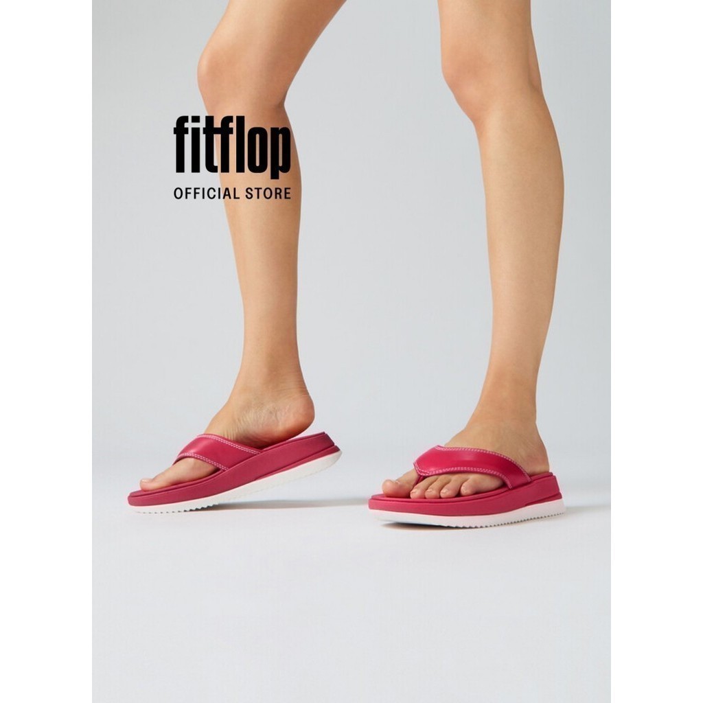 Dép Xỏ Ngón Nữ Da Viền Nổi FitFlop SURFF - Urban White/Wild Raspberry - FOF - IM5-B60