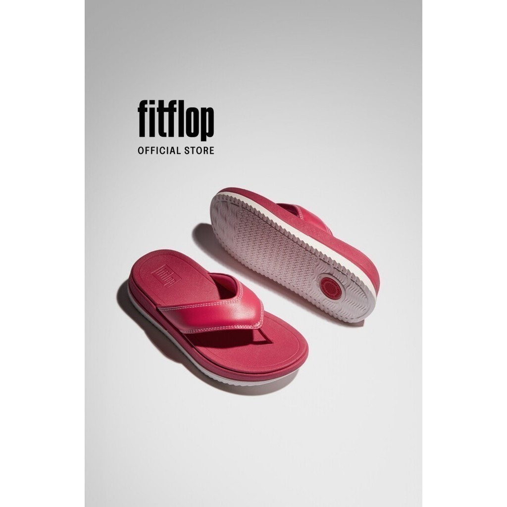 Dép Xỏ Ngón Nữ Da Viền Nổi FitFlop SURFF - Urban White/Wild Raspberry - FOF - IM5-B60