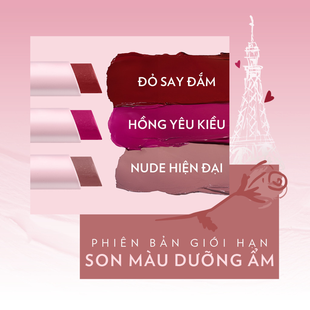[Mua 2 giảm 50%] Son màu dưỡng môi Vaseline Emily In Paris 3g (Parisian Pink / Rouge Romance/ Nude Nouveau)