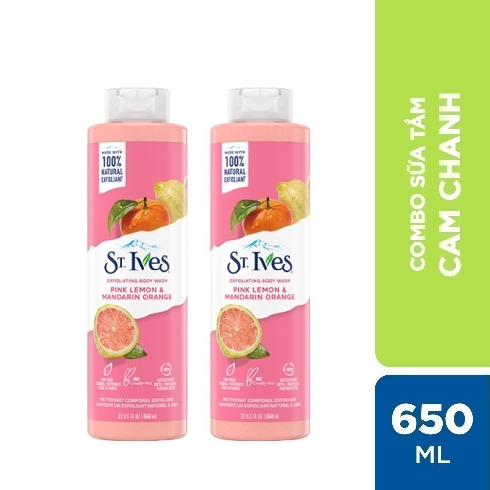 Bộ 2 chai Sữa tắm dưỡng da St.ives Cam Chanh 650ml hoặc 700ml