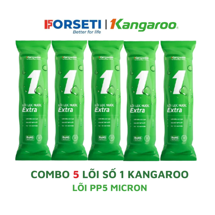 Combo 5 lõi số 1 Kangaroo - Lõi PP 5 micron loại bỏ cặn bẩn có kích thước lớn hơn hoặc bằng 5 micron