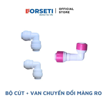 Bộ cút+van chuyển đổi màng RO cắm chậm sang màng RO đúc cắm nhanh (2 cút góc+1 van 1 chiều góc cắm nhanh)