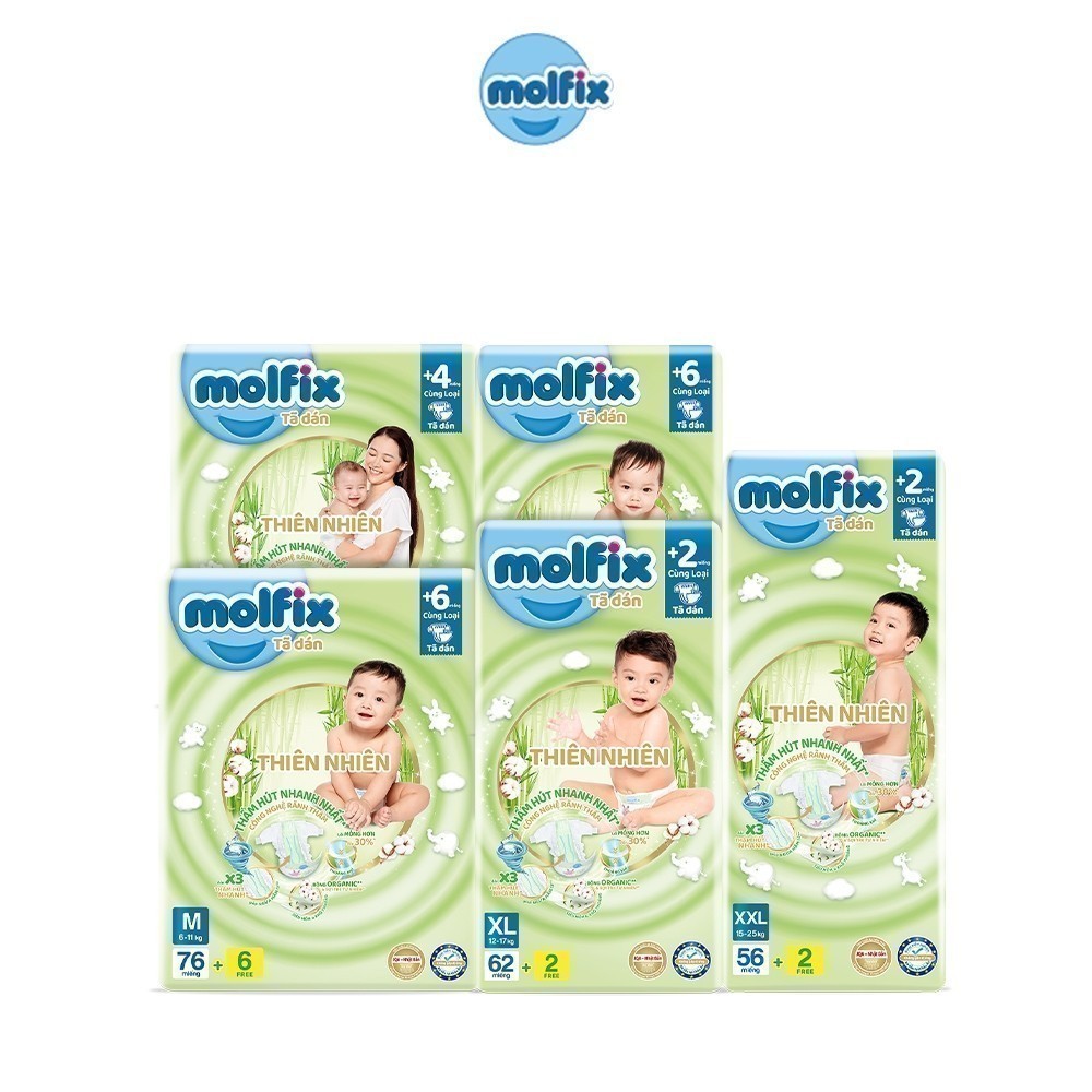 Ảnh Tã dán thiên nhiên Molfix Super Jumbo S80/M76/L68/XL64/XXL54 2