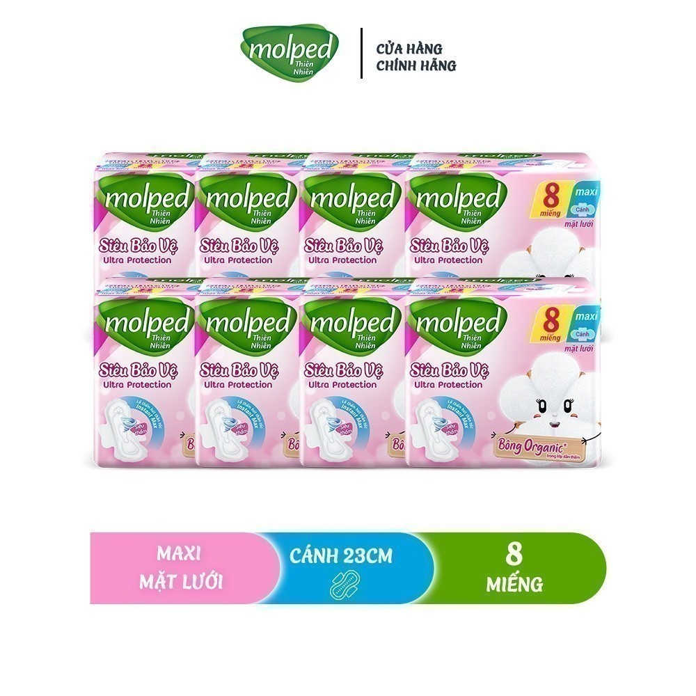 Ảnh Combo 8 gói Băng vệ sinh Molped thiên nhiên Siêu bảo vệ Maxi có cánh (GÓI 8 MIẾNG) 1