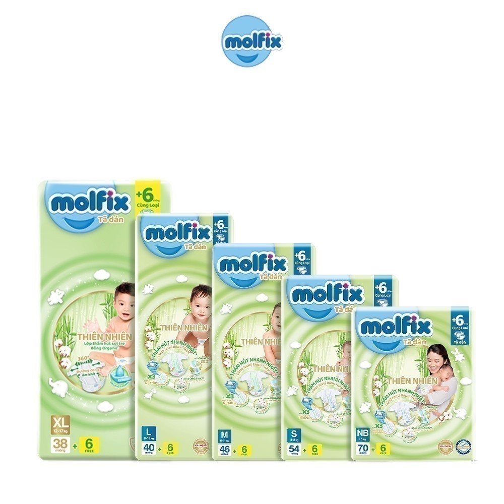 Ảnh Tã dán thiên nhiên Molfix Jumbo NB70/S54/M46/L42/XL38 2