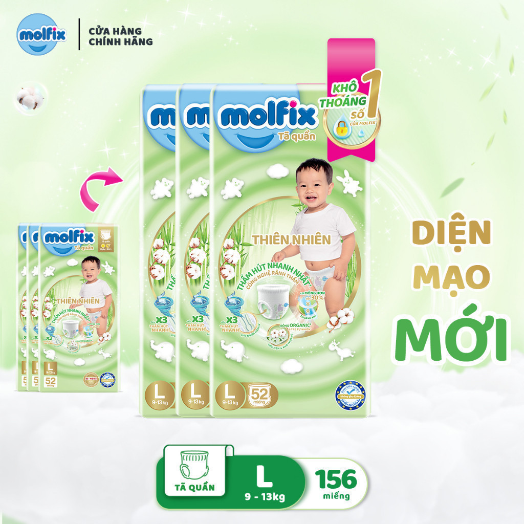 Ảnh Combo 3 Tã/bỉm quần Molfix Thiên nhiên Super Jumbo M56/L52/XL46/XXL42 2