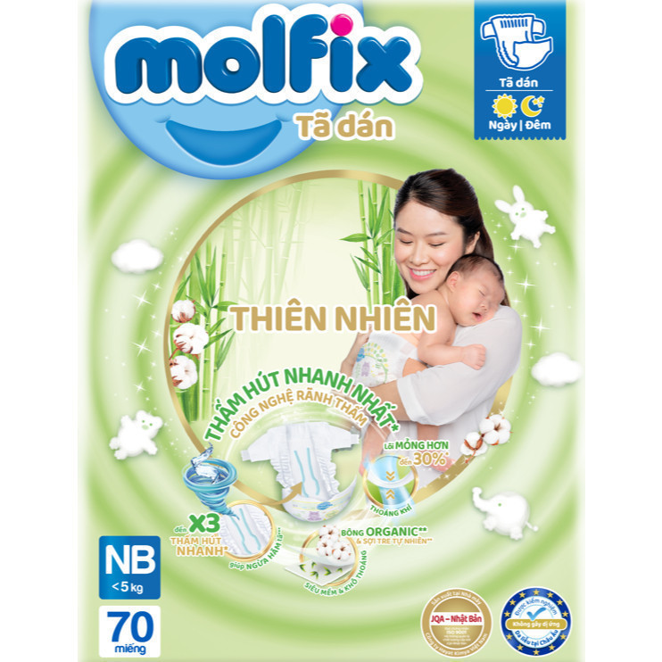 Ảnh Tã/bỉm dán sơ sinh Molfix Thiên nhiên Jumbo NB (dưới 5kg) - Gói 70 miếng 2